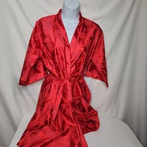 Mel Lin Lingerie Robe Romantic Red Floral 3/4 Sleeve Womens Small